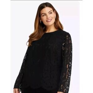 DRAPER JAMES Blouse 20 Belle Meade Black Overlay Lace Top Classic Career Holiday